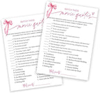 Bridal Shower Games Cards, Match These Movie Quotes, 25 Cards with 1 Answer Card, Engagement Party Games for Guests, Pink Ribbon Bow Wedding Party Supplies - E09