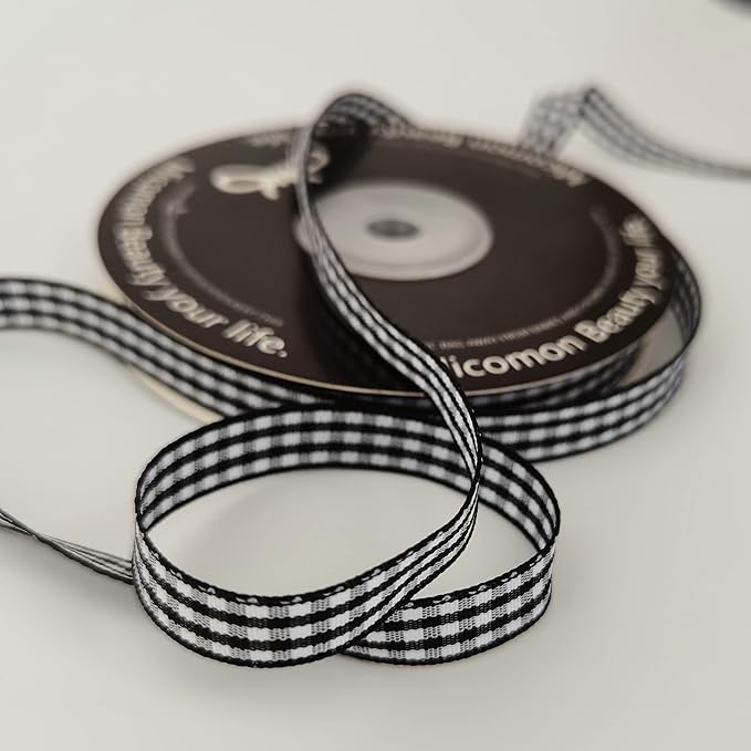 Buffalo Check Ribbon Black and White Gingham Ribbon 25 Yards for Crafts (3/8", Black)