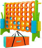 Oversized 4 in a Row Connect Game+Waterproof Carry Bag,Included-4 ft X 3.5 ft Tall,4-to-Score Jumbo with 44 Pieces Rings&Drink Holder,48” Super Size-Indoor&Outdoor Giant 4 Game for Kids&Adults