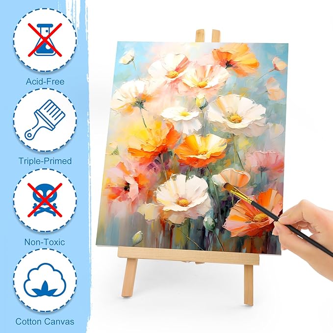 ESRICH Stretched Canvas for Painting, 8 Pack 9x12 Inch Canvas Value Pack,Primed Acid-Free Cotton Blank Canvases, Painting Canvas for Oil & Acrylic Paint.