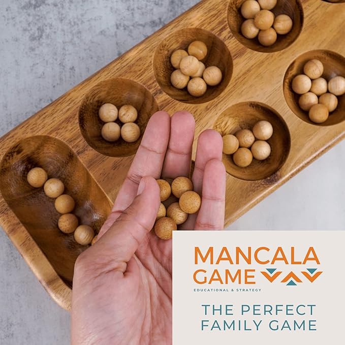 BSIRI Mancala Wooden Classic Board Game Entertainment for Family AdultsTeens Kids Ideal for Game Nigh Play with 2 or More People in All Ages
