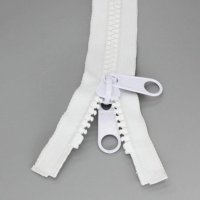 Leekayer 2PCS #10 36 Inch Heavy Duty Zippers for Sewing Separating Large Plastic Zippers White Tape with Double Pull Tab Slider, Sleeping Bag, Boat, Canvas, Cover, Trampoline, Dog Bed,Tent (36" 2pcs)