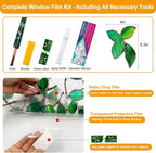 Window Privacy Film Stain Glass Window Film Rainbow Window Film Window clings Non-Adhesive Reusable Decorative for Room (Greenery Leaf, 17.5 x 157.4 in)