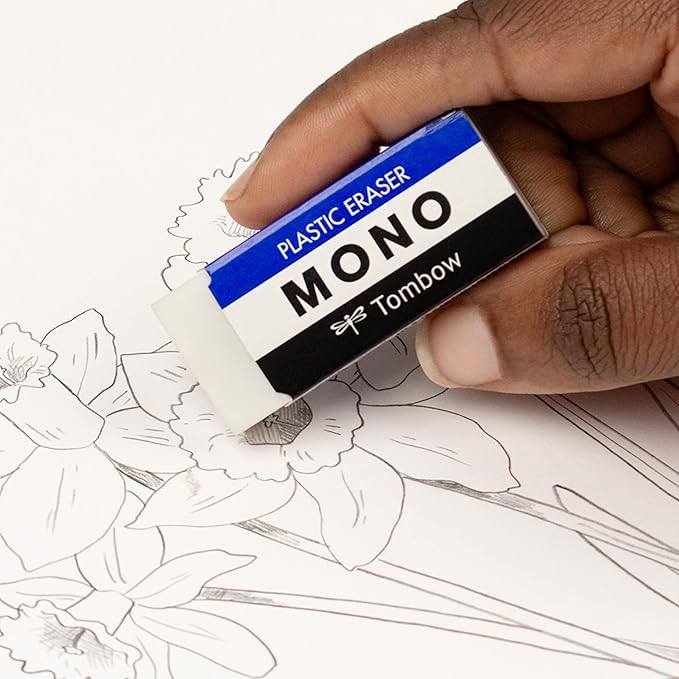 Tombow 57324 MONO Eraser, White, Medium, 3-Pack. Cleanly Removes Marks Without Damaging Paper