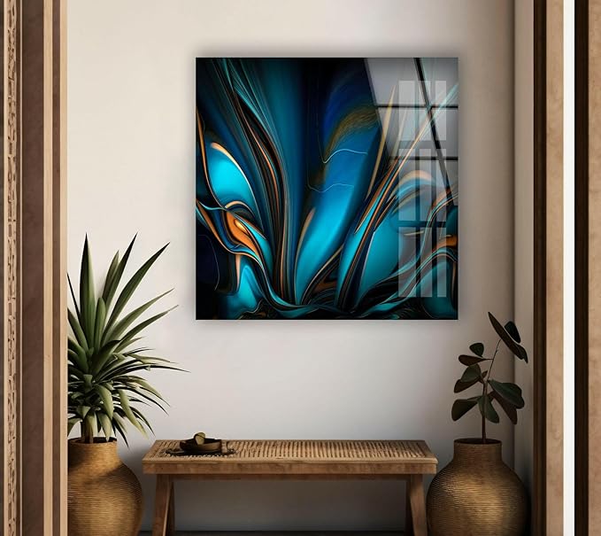 My Photostation.com 20Wx14H'' Orange & Blue Abstract Glass Wall ArtTempered Glass Printing Wall Decor Large Wall Art Wall Hangings
