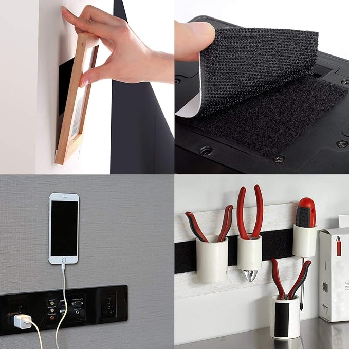 BRAVESHINE Industrial-Strength Self Adhesive Hook and Loop Roll - 1.2 Inch 16.5FT Double Sided Hook and Loop Strips Fasteners Tape for Sewing, Pedal Board, Mounting or Hanging Items - Black Tapes