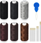6 Pcs Polyester Thread Kit - 400 Yards Each Spool, Sewing Threads for Machine & Hand Stitching, Embroidery, Includes Sewing Needle & Threader