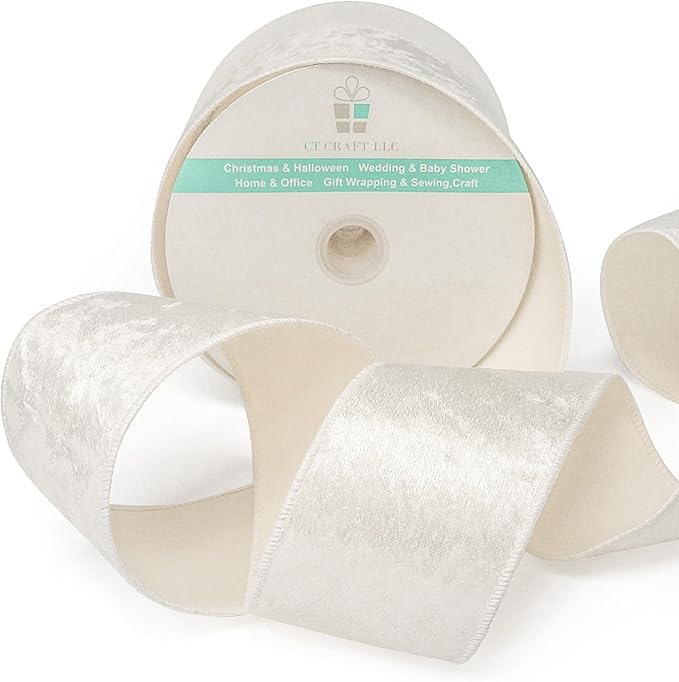 Ivory Velvet Ribbon 2.5 Inch x 10 Yards for Christmas Tree Topper Home Decoration Wreath Gift Wrapping DIY Craft