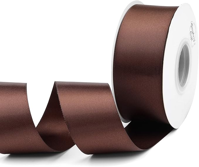 Humphrey's Craft 1-1/2 Inch Brown Double Faced Satin Ribbon - 25 Yards Variety of Color for Crafts Gift Wrapping DIY Bows Bouquet Decoration Sewing Christmas Tree Wedding and Invitation Card.