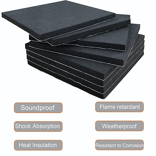8 Pcs Black Adhesive Foam Padding, Closed Cell Foam Sheet 1/4“ Thick 6 Inch X 6 Inch, Neoprene Rubber Pad Self Stick Anti-Slip Adhesive Anti Vibration Pad (6inX 6inX 1/4in, 8)