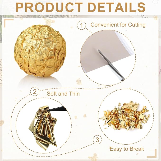 PATIKIL Gold Leaf Sheets for Art 3.7" x 3.4", 100 Pcs Gold Foil Sheet Metallic Leaf Papers for DIY Crafts Resin Furniture Nails Paintings Home Decoration