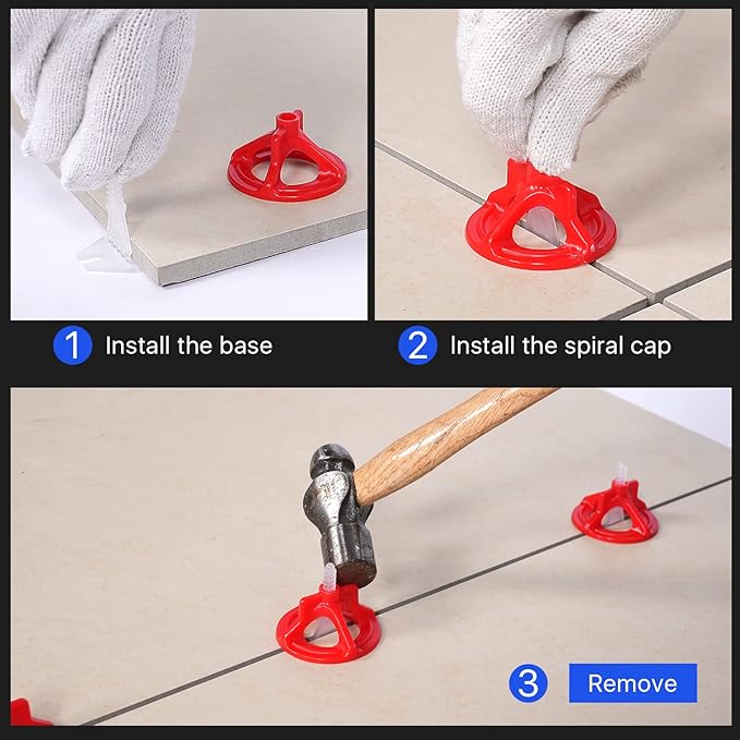 Professional Tile Leveling System Kit，Anti-Loosening Spacers/Wall, Bathroom Tiling - 1/32" Precision Alignment & Grout Spacing Tools(100caps+300base, 1/32)