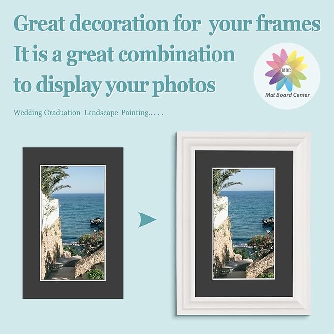 MBC MAT BOARD CENTER, 5 Pack 4x6 for 3x5 Black Picture Mats Frame Mattes, Bevel Cut, Acid Free, 4-ply Thickness