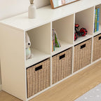 Wood 8-Compartment Storage Cabinet 8-Cube Storage Cabinet Organizer Wooden Cubby Bookshelf White 2 tier Open Cabinet Qquare Cubby Shelf for Home Office Living Room (8-Cube, 11 in Shelf Opening)
