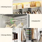 48" Small Closet Organizer, 4FT Small Closet System with 4 Closet Rods & 3 Shelves, 80"H Small Closet Organizers and Storage for Small Bedooms, Cloakrooms, Laundry Rooms, Gray