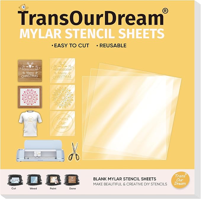 TransOurDream Easy Cut Stencils for Crafts (12"x12", 10 Sheets) Reusable Acetate Mylar for Vinyl Cutting Plastic Blanks Sheets for Spray Painting, Drawing (PET-10)