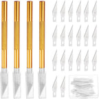 MECCANIXITY 4 Pcs Exacto Knife, Craft Hobby Knife with 40 Exacto Blades(#11) Profession Craft Knives for Crafting, Modeling, Scrapbooking (Gold Tone)