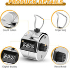 2 Pcs Clicker Counter, Hand Tally Counter with Large Display - Mechanical Pitch Counter Clicker for Baseball, Inventory, People Counting, Events, Gym Reps(Silver)