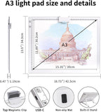 Rechargeable A3 Diamond Art Light Board,Light Pad with Stand and Clip,3 Colors Stepless Dimmable and 6 Levels of Brightness Light Box for tracing,Diamond Painting,Drawing,Sketching(White)