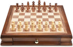 AMEROUS 12.8" x 12.8" Magnetic Wooden Chess Set with 2 Built-in Storage Drawers - 2 Bonus Extra Queens - Gift Packaging - Staunton Chess Pieces, Board Games Chess Sets for Adults and Kids