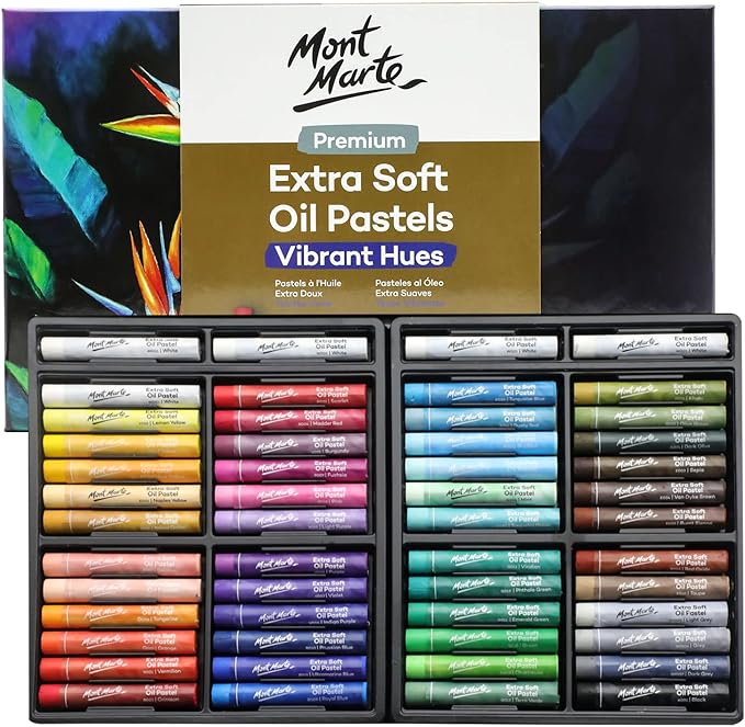 Mont Marte Extra Soft Oil Pastels 52pc, Assorted Bright Colors, Vibrant and Buttery, Versatile Art Pastels for Blending, Layering & Shading, Ideal for Art, Craft, Coloring and Sketching