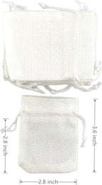 Palmhomee Pack of 25 Burlap Gift Bags with Drawstring Linen Jewelry Pouches Wedding Hessian Jute Bags for Birthday Jewelry and Treat Pouches Party Wedding Favors Gift Art and DIY Craft (2.8x3.6 Inch, White)