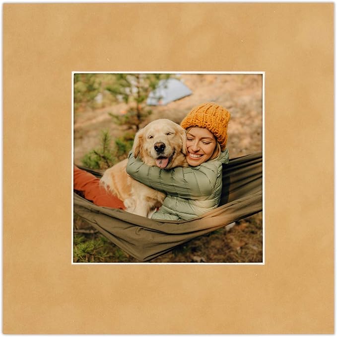 8x10 Mat Bevel Cut for 5.5x8.5 Photos - Acid Free Beige Suede Precut Matboard with Backing Board and Crystal Clear, Self Seal Photo Mat Bag - for Pictures, Photos, Framing - 4-ply Thickness