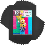 Mat Board Center, Pack of 10, 11x14 for 8x10 Black Color Mats - Bevel Cut, Acid Free, 4-ply Thickness, White Core - for Pictures, Photos, Framing