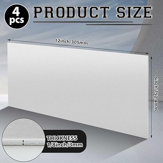 4 Pack 5052 Aluminum Sheet Metal 6" x 12" Aluminum Plate 1/8 (0.125'') Inch Thickness Rectangle Metal Panels for Industry Crafting Handcraft DIY Projects