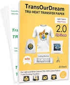 TransOurDream Upgraded Iron on Heat Transfer Paper for T Shirts (20 Sheets, 8.5x11") Iron on Transfers for Light Fabric Printable Heat Transfer Vinyl for Inkjet Printer (TOD-4)