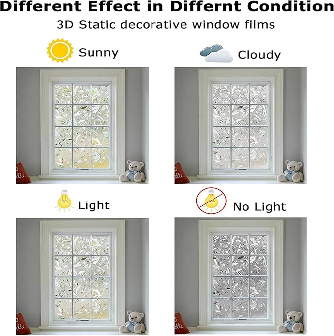 LEMON CLOUD Window Film, Decorative Window Privacy Film, 3D Stained Glass Window Sticker,Anti-UV Sun Blocker Heat Control for Home(Rainbow Tulip Design,29.5 x 118.1 inches)