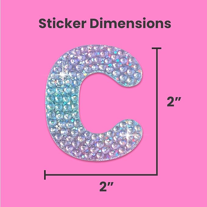 StickerBeans® Rhinestone Alphabet Letter Sticker C - Unique Sparkly Design 2” x 2” Cut-to-Shape Adhesive - Personalization, Collecting, Gifting, Scrapbooking, Decorating Laptops, Phone Cases, All Ages