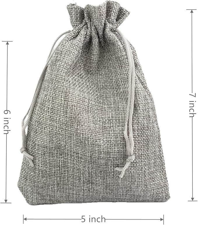 Palmhomee Pack of 25 Burlap Gift Bags with Drawstring Linen Jewelry Pouches Wedding Hessian Jute Bags for Birthday Jewelry and Treat Pouches Party Wedding Favors Gift Art and DIY Craft (5x7 Inch, Gray)