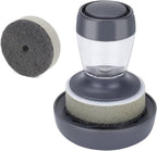 Dish Brush with Soap Dispenser, Kitchen Scrub Brush for Dishes Pots Pans Sink Cleaning, Scrub Sponge Dish Scrubber with Holder Set (Grey Handle & Scrub Sponge)