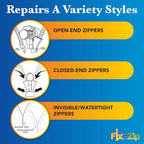 FixnZip (Large, Black Nickel) - See Size Guide - Universal Zipper Repair Kit for Wetsuits, Luggage, Zipper Replacement Repair Kit - Instant Zipper Fix