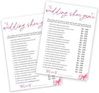 Wedding Shower Games Cards, Wedding Shoe Game, Bridal Shower Games 25 Guests, Engagement Party Wedding Games for Guests, Pink Ribbon Bow Wedding Party Supplies - E04