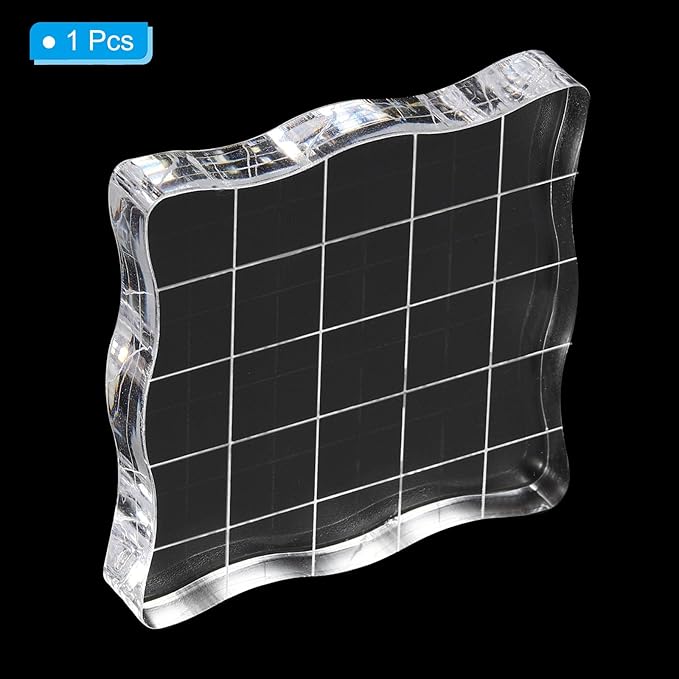 PATIKIL 2" x 2" Acrylic Stamp Block, Clear Stamping Block with Grid Lines Decorative Mounting Blocks Wave for Scrapbooking DIY Crafts Card Making