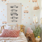 Toddler Boy Room Decor, Vintage Car Linen Canvas Banner, Retro Car Room Decor Wall Hanging Flag Banner for Little Boy Bedroom,Playroom Nursery 18x25 Inch