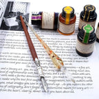 GC QUILL MU-02 Calligraphy Pen Set, Glass Dip Pen and Handcrafted Wooden Dip Pen Gift Set with 5 Colors Calligraphy Ink 6 Nibs, Calligraphy Set for Beginners