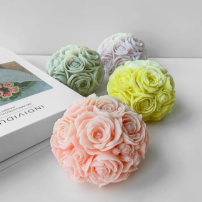 JDH 2 PCS Rose Ball Round Candle Mold 3D Rose Flowers Silicone Mold Flower Molds de silicona para velas for Candy & Home Decor - Resin Casting & Making Molds for Candle, Resin, Soap & Chocolate