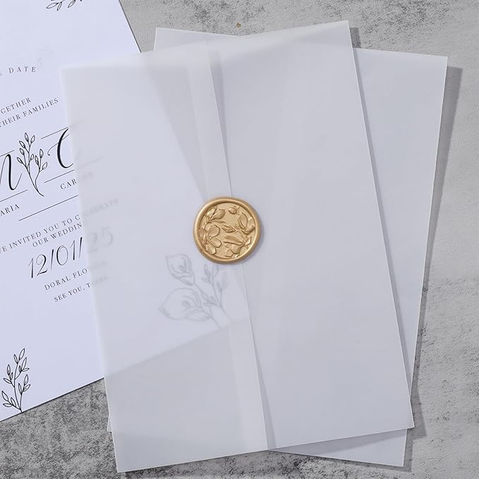UNIQOOO 120 Pack Pre-Folded Vellum Jackets for 5x7 Invitations, Elegant Semi-Transparent Vellum Paper, 115GSM Wedding Invitation Accessories, for Envelope Liners 5x7 Inserts