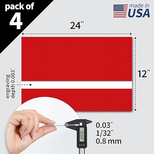 Trotec TroLase | 12"x24"x1/32", 4 Pcs | Red/White | 2 Ply | Modified Acrylic | Laser Engraving Double Color Plastic Sheet | Engraving Blanks for Laser, Saw, Guillotine | Made in USA