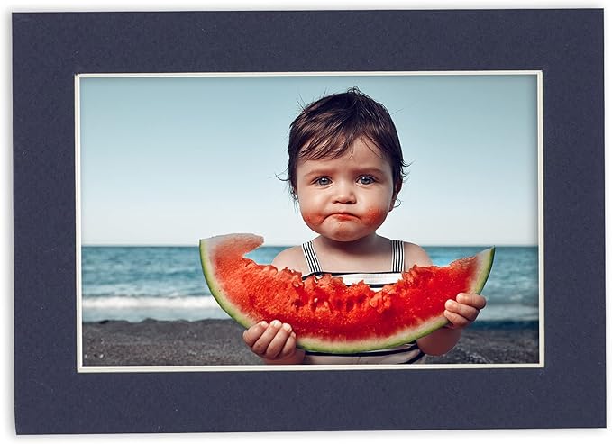 8x10 Mat Bevel Cut for 5.5x8.5 Photos - Acid Free Navy Precut Matboard With Backing Board and Crystal Clear, Self Seal Photo Mat Bag - For Pictures, Photos, Framing - 4-ply Thickness
