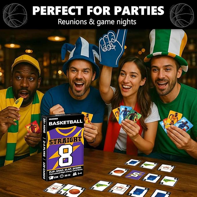 QUOKKA Basketball Fast-Paced Card Game for Kids & Adults – 128 Cards & Easy Rules – Quick & Fun Matching Game – 2-4 Players – Ages 8+ – Perfect for Family Games Night, Travel and Parties