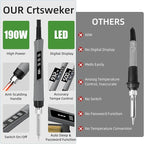 Soldering Iron Kit, 190W Soldering Gun, 110V LED Solder Kit for Electronics, Adjustable Temperature 356-932℉, Includes Solder Wire, Sucker, Tips, Stand, Tweezers, Paste and Solid Wood Box, Grey