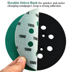 5-Inch 8-Hole Wet Dry Sanding Discs 1000 Grit, Polyester Film Backed Heavy-Duty Hook and Loop Sandpaper for Random Orbital Sander, 50-Pack