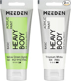 MEEDEN Acrylic Paint Yellow Green Light: 100ml/3.38oz Heavy Body Acrylic Paint Tube Bundled with Additional Titanium White Color for Art Craft Painting