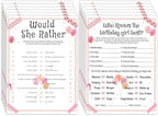 ALodr 20 Pcs Who Knows the Birthday Girl Best, Would She Rather Games for Girl Birthday Party, Funny Birthday Party Games, Double Sided, 5x7 Inches