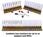 Initiative Tracker with 10 Barrel Slots, Erasable Name Tags, and Dice for Tracking Order. Ideal for DND and Other TTRPGs Brown with Silver