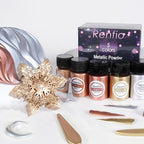 Renfio Metallic Pigment Powder, 5 Colors Gold Mica Powder for Resin, 6 X 20ml Metal Powder, Resin Color Pigment, Color Pigment for Epoxy Resin, Kintsugi, Polymer Clay, Candle Dye
